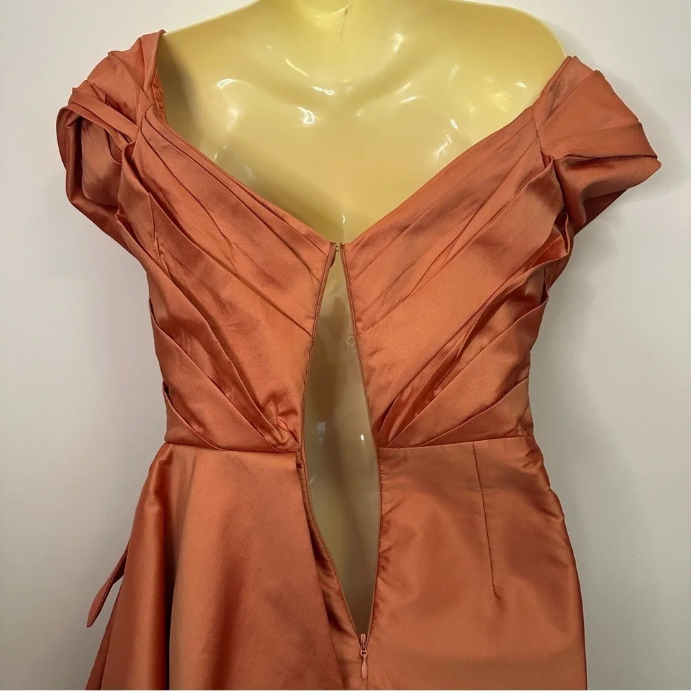 Tarik Ediz Tilda Sunset Orange Asymmetrical Wrap Cocktail Dress - Picture 9 of 10